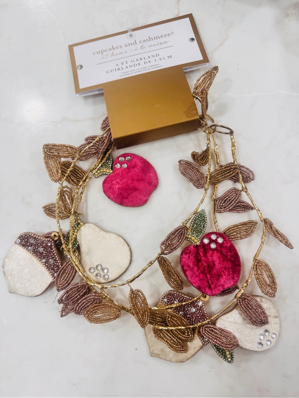 cupcakes & cashmere Velvet Apple, Acorn, Pear and Cream/Gol Beaded Leaf Garland
